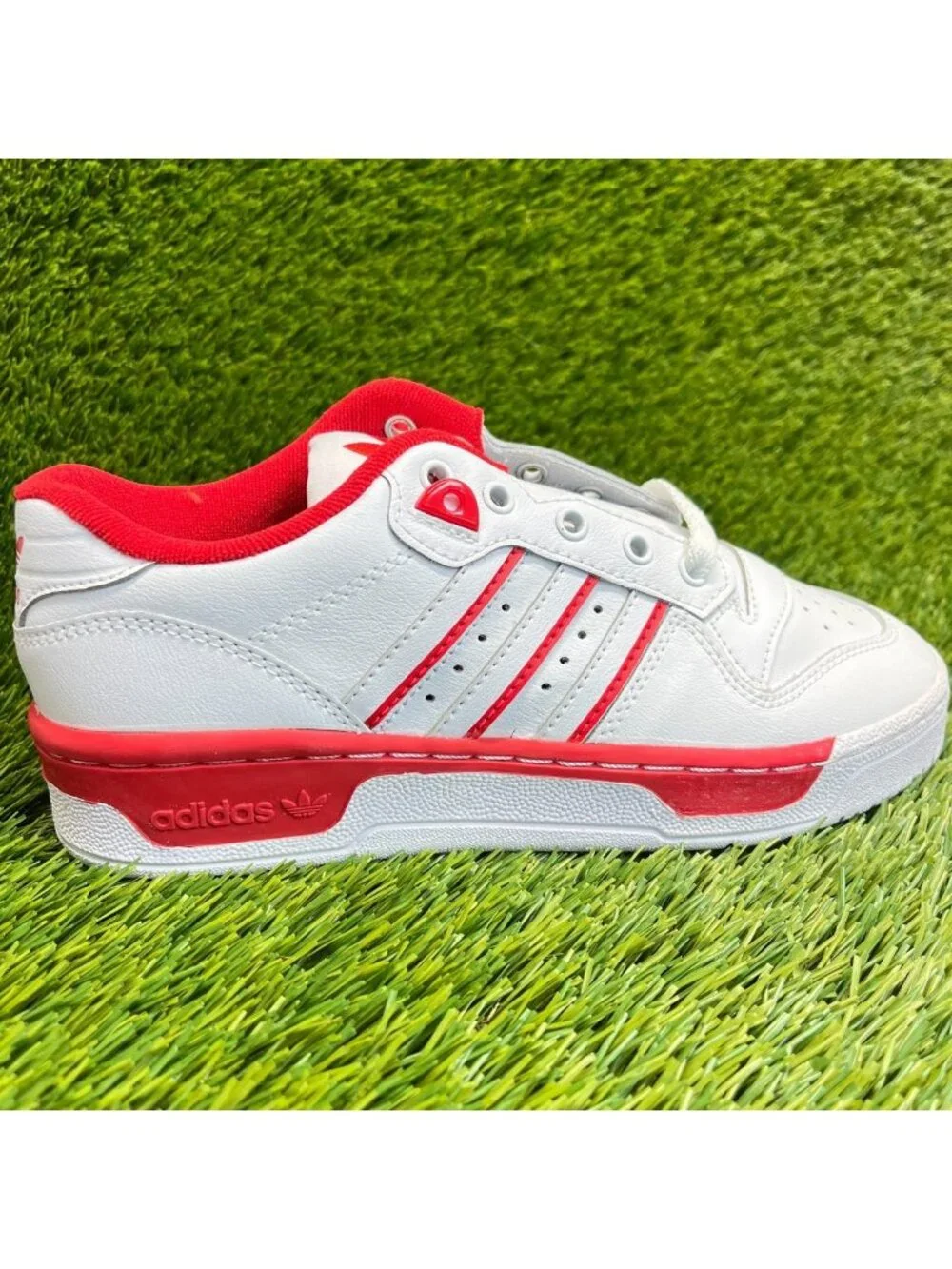 Adidas Rivalry Low Boys Size 5Y White Red Athletic Leather Shoes Sneakers